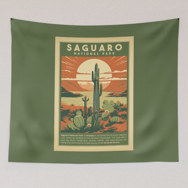 Item preview, A Vintage Travel Illustration of Saguaro National Park - Arizona - United States  designed and sold by GoodOldVintage.