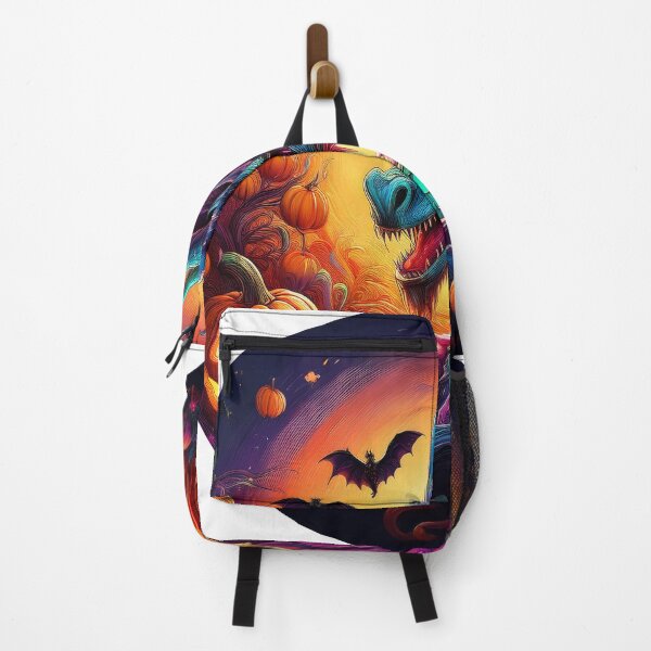Item preview, Picture of a Halloween Scene with Scarey Dragon Pumpkins and Bats for the spooky season designed and sold by Grang Art Artistic Designs.