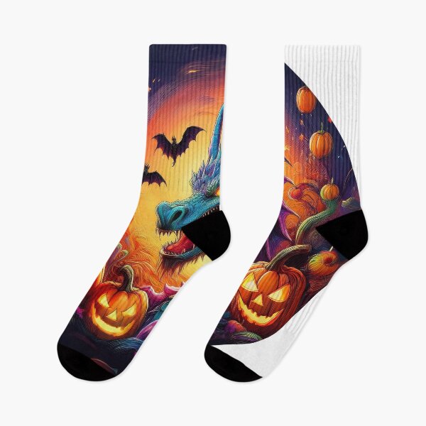 Item preview, Picture of a Halloween Scene with Scarey Dragon Pumpkins and Bats for the spooky season designed and sold by Grang Art Artistic Designs.