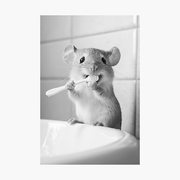 Item preview, Mouse Brushing Teeth, Funny Vintage Animal Photo designed and sold by CheekyAnimalz.