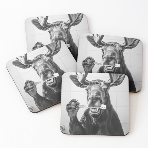 Item preview, Moose Brushing Teeth, Funny Vintage Animal Photo designed and sold by CheekyAnimalz.
