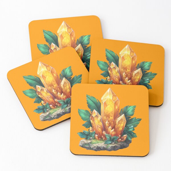 Item preview, Golden Citrine Crystal Gemstone with Green Leaves Illustration designed and sold by meganohm.