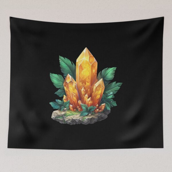 Item preview, Golden Citrine Crystal Gemstone with Green Leaves Illustration designed and sold by meganohm.