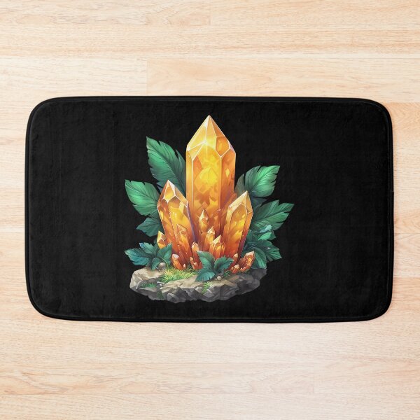 Item preview, Golden Citrine Crystal Gemstone with Green Leaves Illustration designed and sold by meganohm.