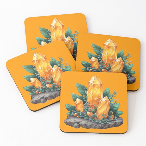 Item preview, Yellow Citrine Gemstone Crystal with Green Leaves Illustration designed and sold by meganohm.