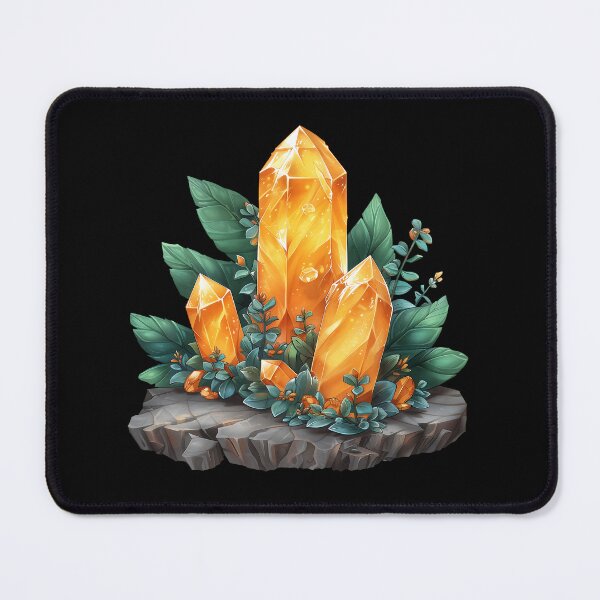 Item preview, Yellow Citrine Gemstone Crystal with Green Leaves Illustration designed and sold by meganohm.