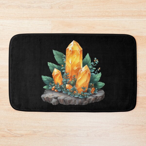 Item preview, Yellow Citrine Gemstone Crystal with Green Leaves Illustration designed and sold by meganohm.