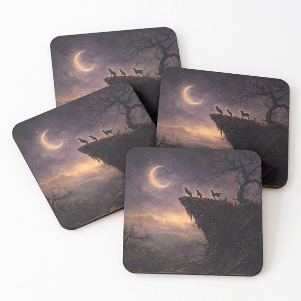 Item preview, Wolves Howling at Crescent Moon – Mystical Night Scene designed and sold by Matt's Artificial Nature.