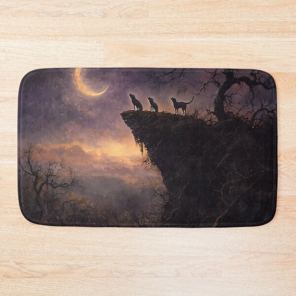 Item preview, Wolves Howling at Crescent Moon – Mystical Night Scene designed and sold by Matt's Artificial Nature.