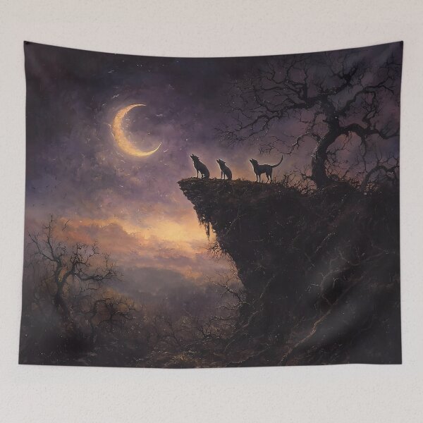 Item preview, Wolves Howling at Crescent Moon – Mystical Night Scene designed and sold by Matt's Artificial Nature.