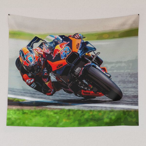 Item preview, Jack Miller hanging in the corners on his 2024 MotoGP Motorcycle abstract designed and sold by Rodissimus1984.