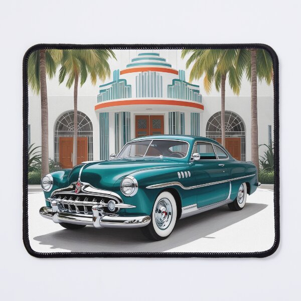 Item preview, American retro car poster with fantasy sports coupe turqoise designed and sold by Museum Of Non-Existing Art.