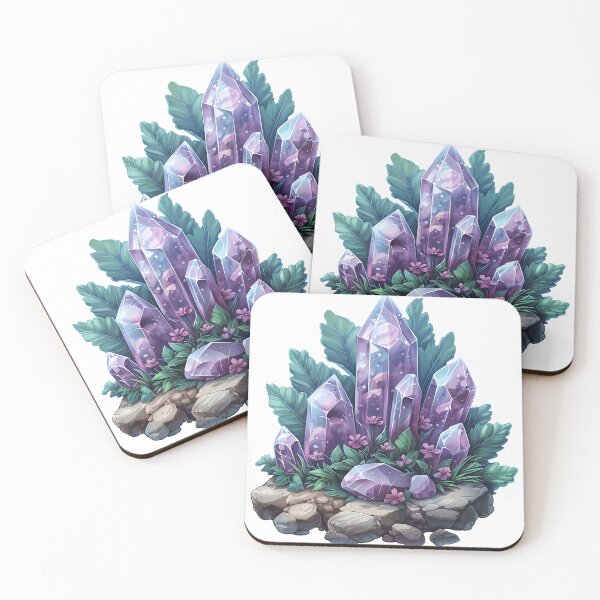 Item preview, Amethyst Gemstone Crystals with Green Leaves and Purple Flowers designed and sold by meganohm.