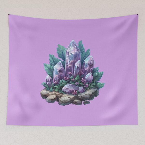 Item preview, Amethyst Gemstone Crystals with Green Leaves and Purple Flowers designed and sold by meganohm.