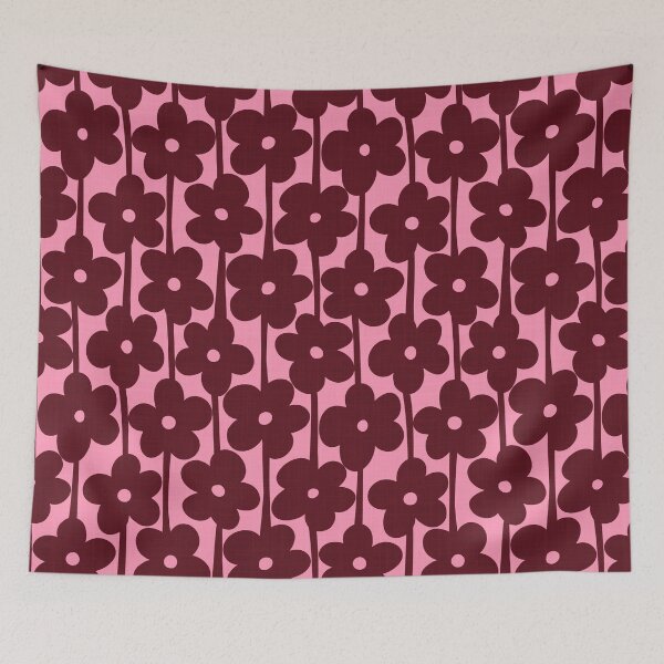 Item preview, Burgundy daisies on pink with linen texture designed and sold by SJAPhoto.