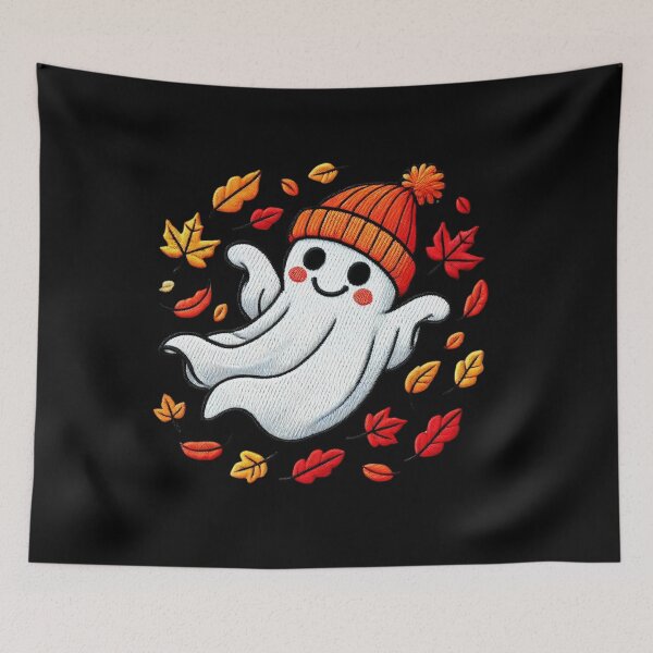 Item preview, Flying Ghost in Autumn Leaves Tee – Cute Halloween Fall Shirt designed and sold by BlankCanvasHaHa.