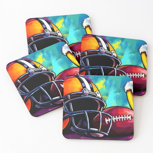 Item preview, Football Helmet and Red Football with Beer - Vibrant Sports Art with Colorful Background Splashes designed and sold by OlfactoART Studio.