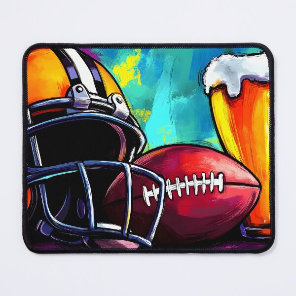 Item preview, Football Helmet and Red Football with Beer - Vibrant Sports Art with Colorful Background Splashes designed and sold by OlfactoART Studio.