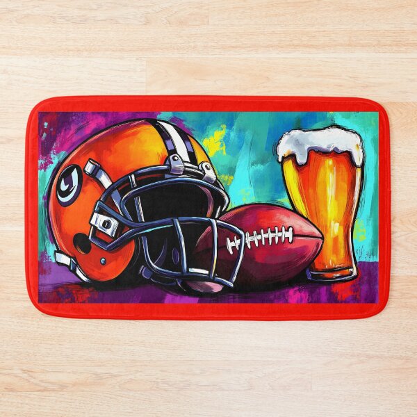 Item preview, Football Helmet and Red Football with Beer - Vibrant Sports Art with Colorful Background Splashes designed and sold by OlfactoART Studio.