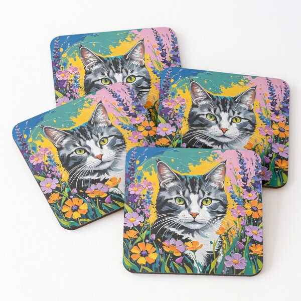 Aperçu de l'œuvre Colorful Cat in a Floral Fantasy 4K Wallpaper Painting créée et vendue par Keirnyx.