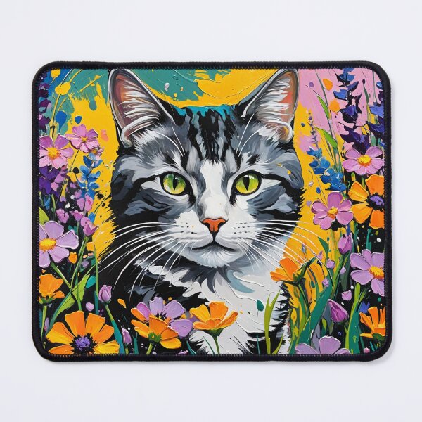 Item preview, Colorful Cat in a Floral Fantasy 4K Wallpaper Painting designed and sold by Keirnyx.