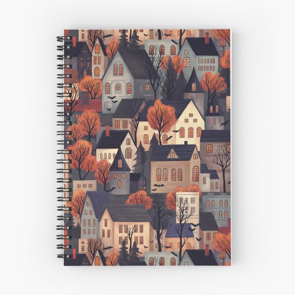 Item preview, Halloween Town, Fall Village with Autumn Trees, Houses, Bats designed and sold by artofclaire.