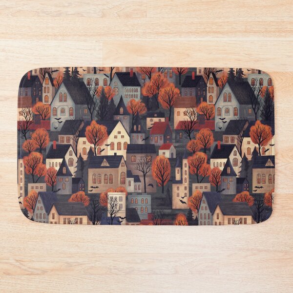 Item preview, Halloween Town, Fall Village with Autumn Trees, Houses, Bats designed and sold by artofclaire.