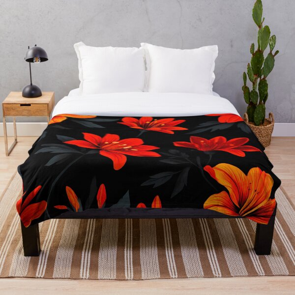 Item preview, FLORAL AND TROPICAL PATTERN O19 - Gift items and personal use / Wild, Seamless, Leaves, Grey, Red, Orange, Yellow, Flowers, Black, Pattern, Art designed and sold by LumDesignArt.