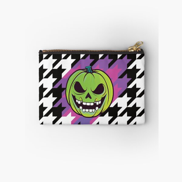 Artikelvorschau, Zombie-Kürbis, Halloween, gruseliger Hahnentritt-Druck – kräftiges grünes Jack O'Lantern-Muster – Halloween-Kürbis, gruseliges, punkiges Halloween-Dekor – Crazy Jack O'Lantern entworfen und verkauft von TheIconShop.