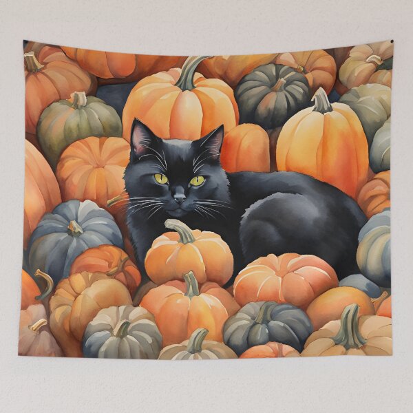 Item preview, Black Cat Resting in the Pumpkins designed and sold by StoryofPieces.