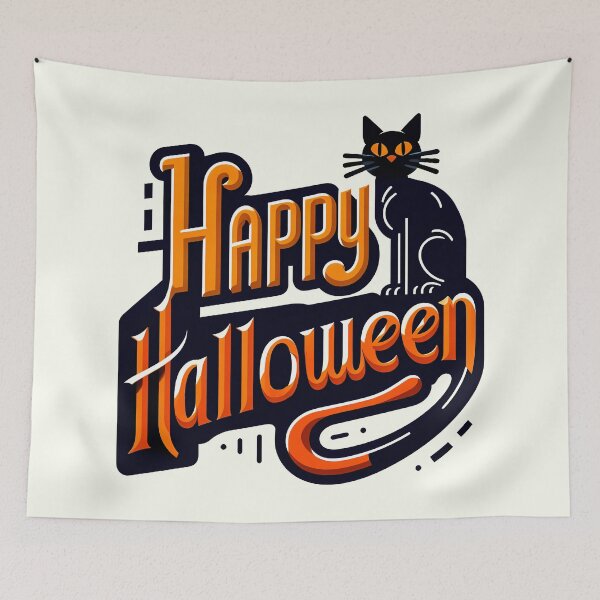 Item preview, Happy Halloween, black cat, typography, designed and sold by maxmaj.