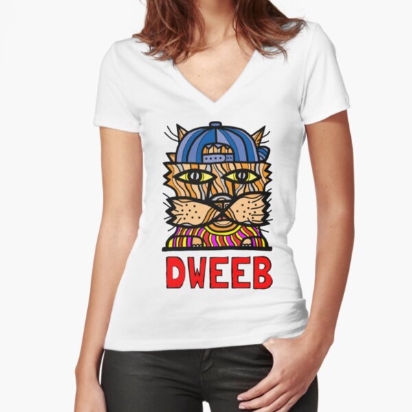 "Dweeb Kat" Fitted V-Neck T-Shirt