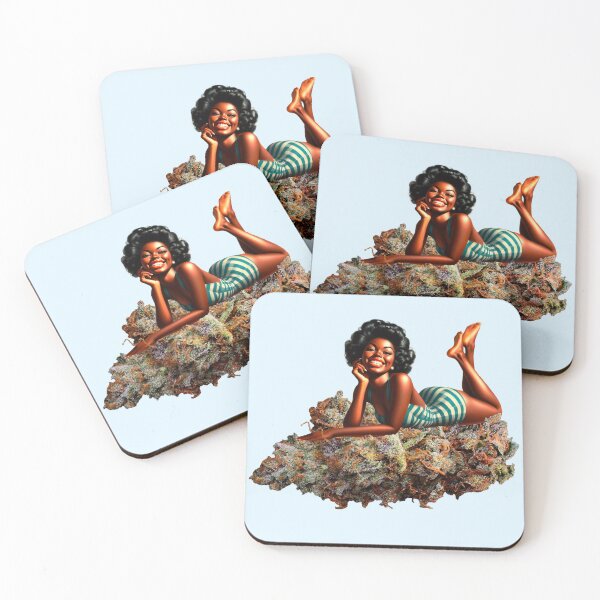 Item preview, Stoner Beach Babe Pin-Up Girl Laying On Frosty Weed designed and sold by wildeweed.
