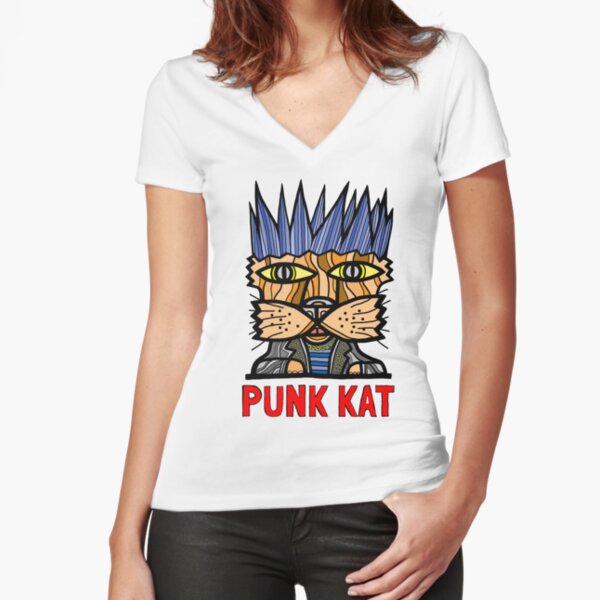 "Punk Kat" Fitted V-Neck T-Shirt