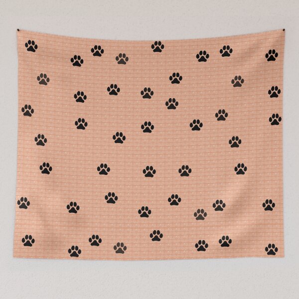 Item preview, A pattern of black and white paw prints on a pink background designed and sold by PWDigitalArt.