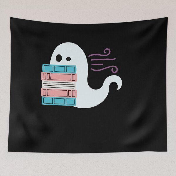 Item preview, trans pride book ghost reading designed and sold by DesignsByAND.