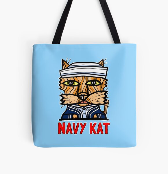 "Navy Kat" All Over Print Tote Bag