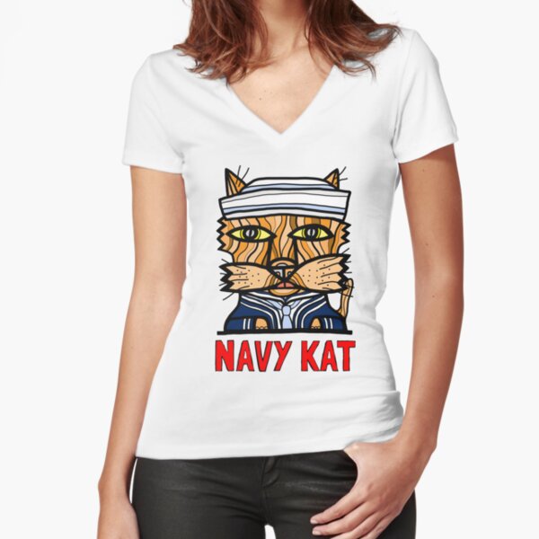 "Navy Kat" Fitted V-Neck T-Shirt