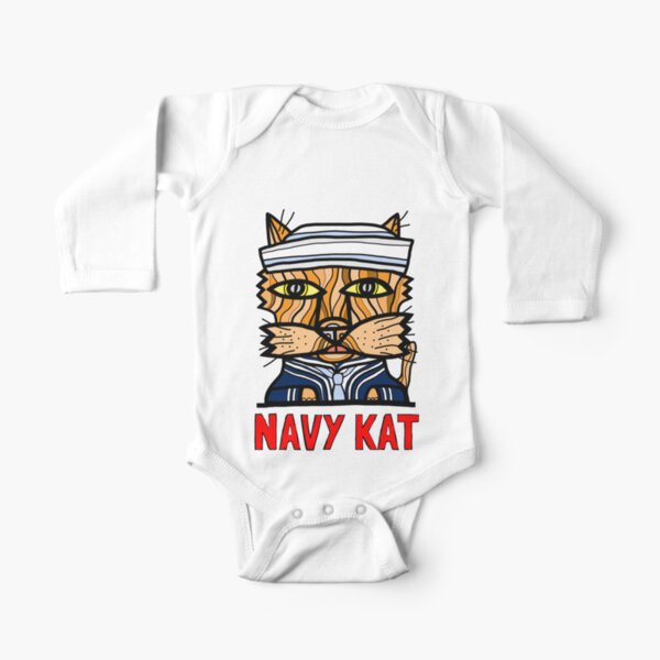 "Navy Kat" Long Sleeve Baby One-Piece