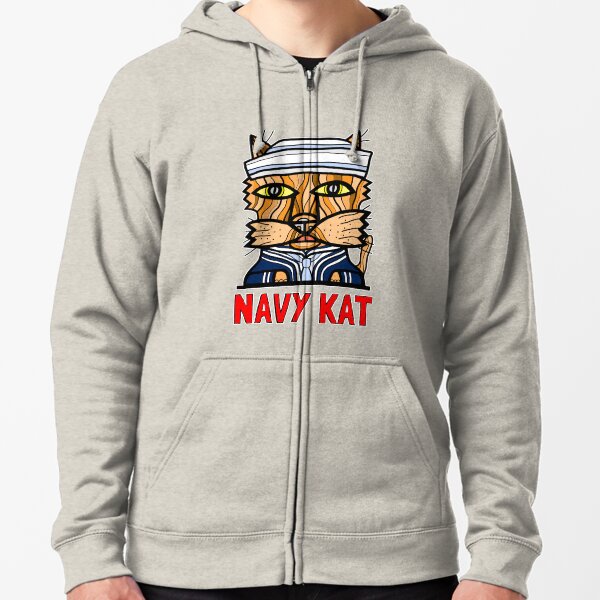 "Navy Kat" Zipped Hoodie