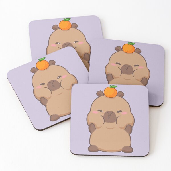 Item preview, Funny Capybara with cute face and orange on head Illlustration designed and sold by CapyFun.
