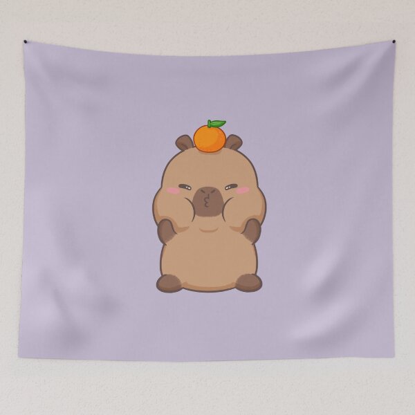 Item preview, Funny Capybara with cute face and orange on head Illlustration designed and sold by CapyFun.