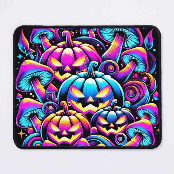 Item preview, Neon Pumpkins and Glowing Mushrooms – Psychedelic Halloween Art designed and sold by SeGoArtDesign.