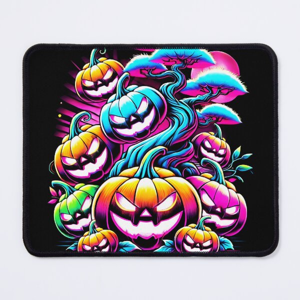 Item preview, Neon Pumpkins with Glowing Bonsai – Psychedelic Halloween Art designed and sold by SeGoArtDesign.