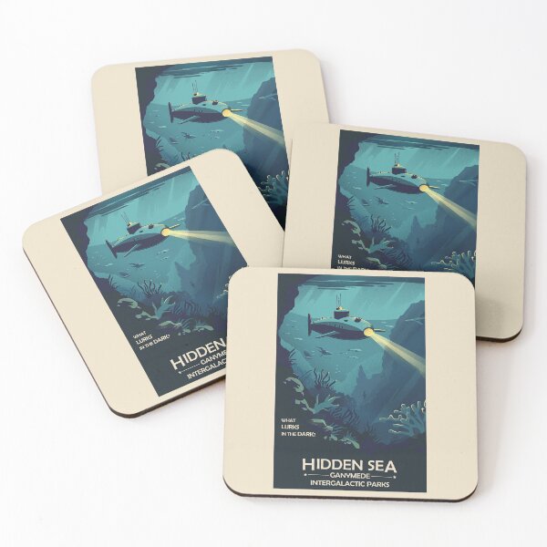 Item preview, Retro Space Poster Hidden Sea of Ganymede designed and sold by Lizzy Fern Studios.