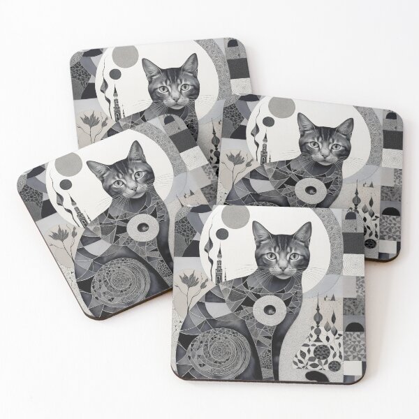 Item preview, Cat Black and White Abstract Vintage Zentangle Art designed and sold by Witty Shirts.