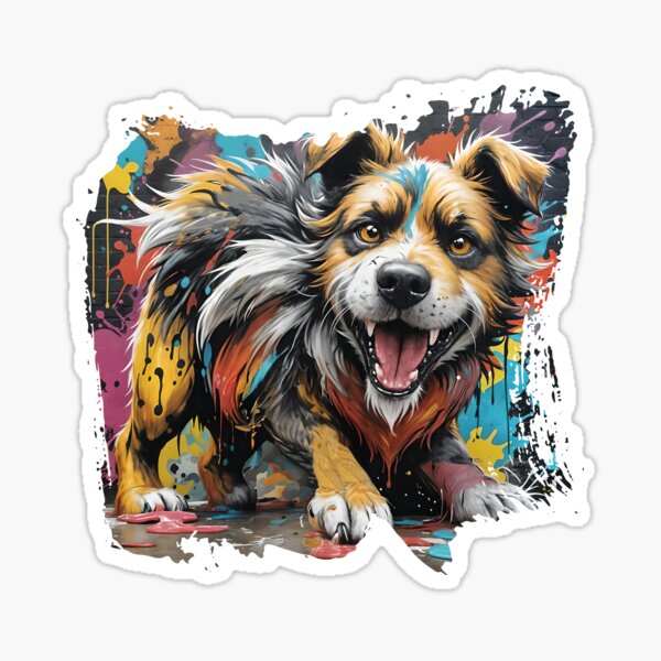 Playful Pup: Digital Graffiti Art Sticker
