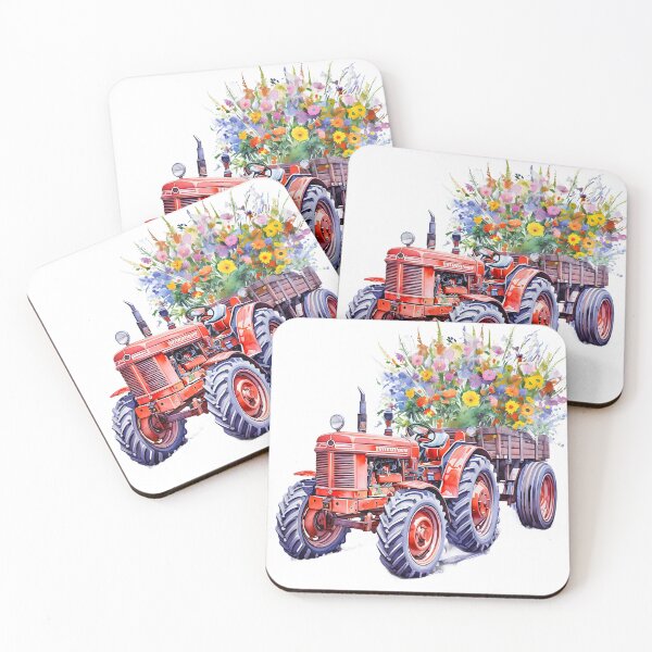 Item preview, water color flower tractor designed and sold by Cardsurveyors.
