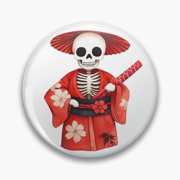 Item preview, Skeleton Samurai in Traditional Red Kimono designed and sold by WPCreator.