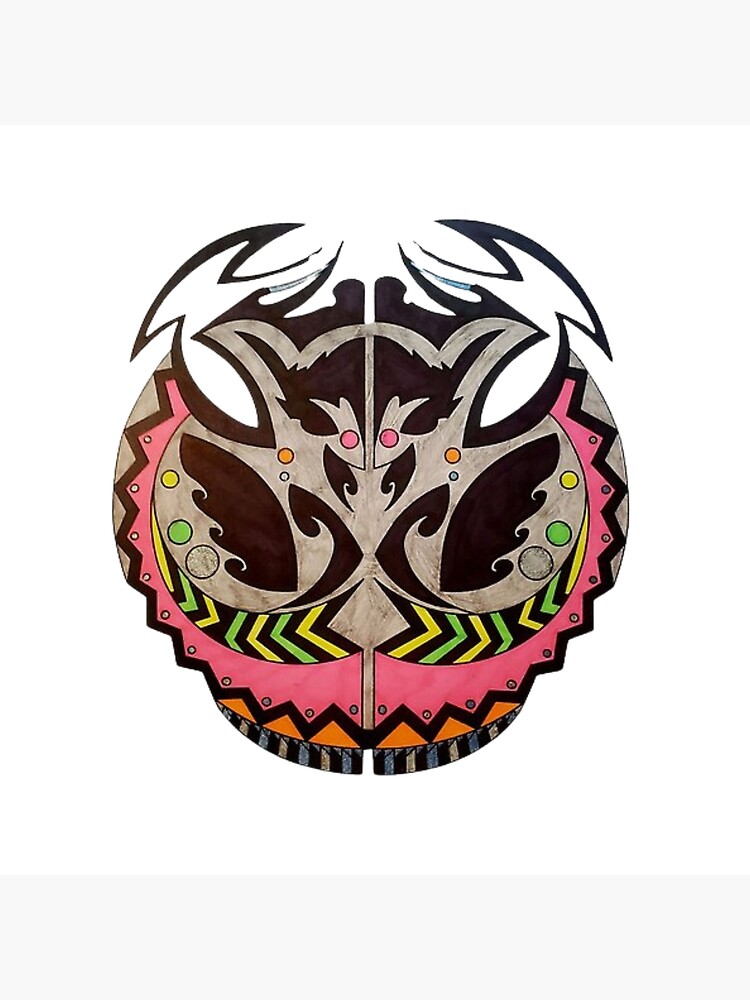 Thumbnail 4 of 4, Pillow, "Vibrant Tribal Mask Design: Bold Abstract Art" designed and sold by Cracker3.